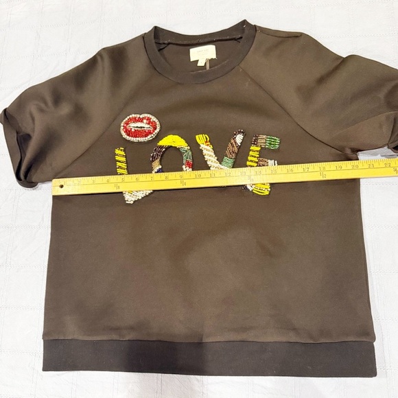 Grey Lab LOVE Beaded Short Sleeve Black Sweatshirt L - Picture 10 of 10